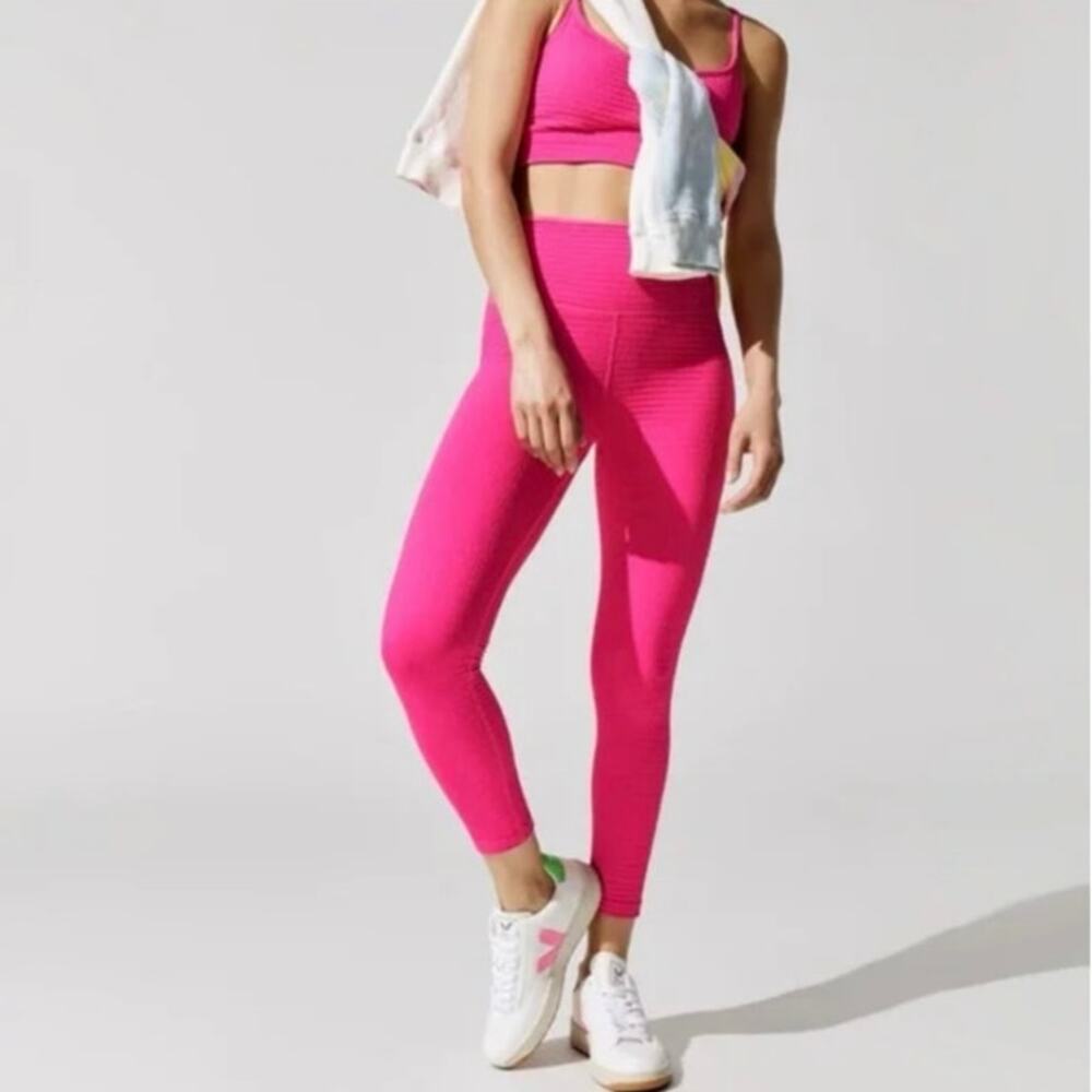 Carbon38 Jacquard Sweetheart Bra in Neon pink with High Rise 7/8 Leggings NWOT S